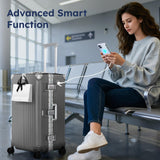 ALPHA CAMP Trunk Luggage, Large 28 Inch Thickened Aluminum Frame Luggage with TSA Spinner Wheels, 3 - Layer PC Hardside Zipperless Travel Suitcase, Type - C USB Charging Port, Cup Holder, Grey