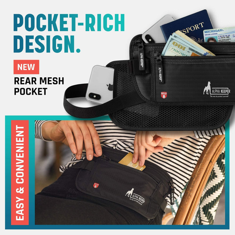 Alpha Keeper Hidden Travel Money Belt - RFID Blocking Waist Wallet & Passport Holder for Women and Men, Anti - Theft Slim Security Pouch