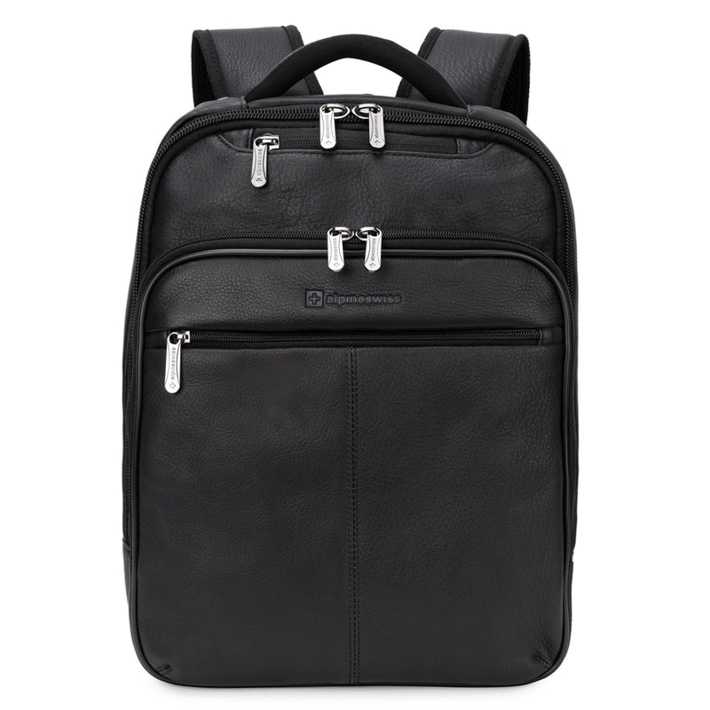 Alpine Swiss Olsen 13” Laptop Travel Backpack Genuine Leather Slim Business Travel Carry On Daypack Black