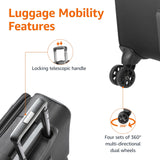 Amazon Basics 17" Carry - On Softside Luggage Suitcase with TSA Lock, 8 Spinner Wheels, Front Exterior Pocket, 3 Interior Pockets, Sturdy Telescoping Handle, Black