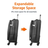 Amazon Basics 17" Carry - On Softside Luggage Suitcase with TSA Lock, 8 Spinner Wheels, Front Exterior Pocket, 3 Interior Pockets, Sturdy Telescoping Handle, Black