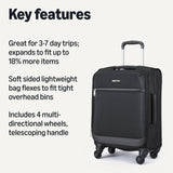 Amazon Basics 18" Medium Carry - On Softside Expandable Suitcase with 360 - Degree Spinner Wheels, Telescoping Handle, Zippered Pocket and Straps, Black