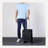 Amazon Basics 18" Medium Carry - On Softside Expandable Suitcase with 360 - Degree Spinner Wheels, Telescoping Handle, Zippered Pocket and Straps, Black