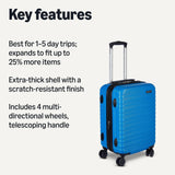 Amazon Basics 21" Hardside Carry - On Luggage with Expandable Space, Scratch - Resistant Surface, Telescoping Handle, Four Multi - directional Wheels, Light Blue