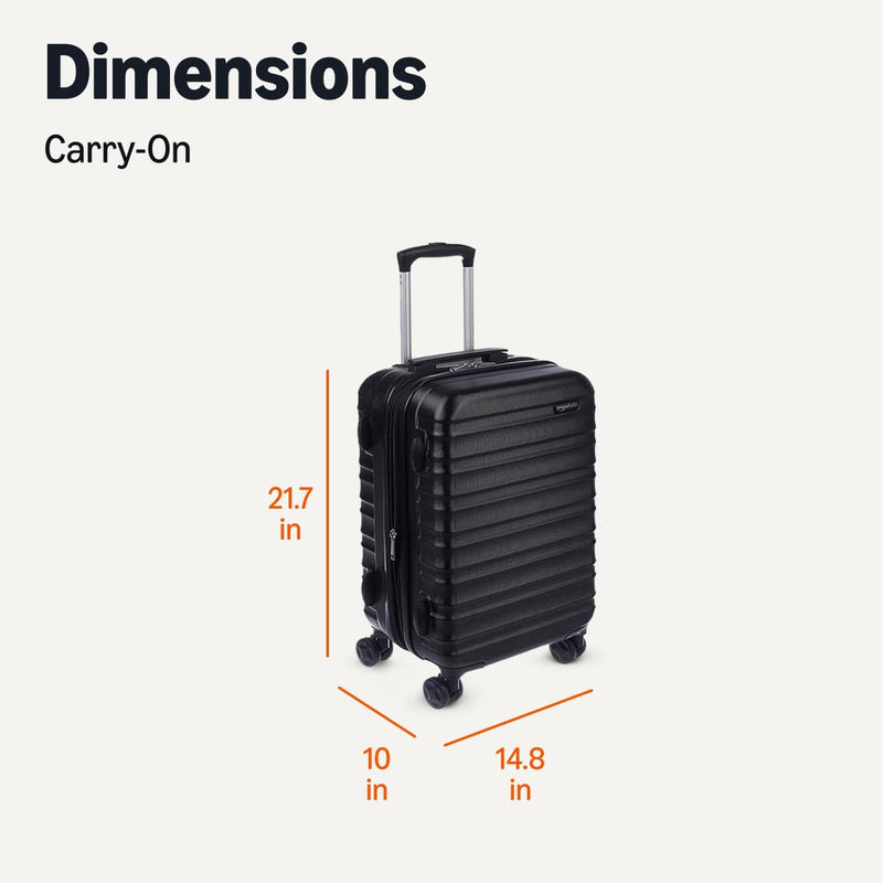 Amazon Basics 21" Hardside Carry - On Luggage with Spinner Wheels, Expandable for Up to 25% More Space, Scratch - Resistant Hard Shell, Telescoping Handle, Black