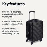 Amazon Basics 21" Hardside Carry - On Luggage with Spinner Wheels, Expandable for Up to 25% More Space, Scratch - Resistant Hard Shell, Telescoping Handle, Black