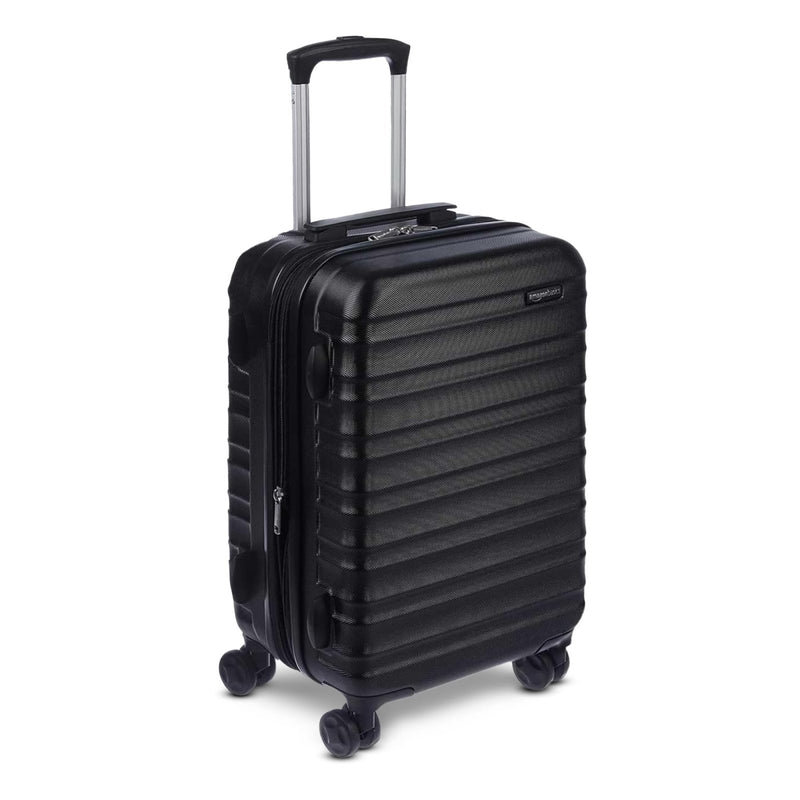 Amazon Basics 21" Hardside Carry - On Luggage with Spinner Wheels, Expandable for Up to 25% More Space, Scratch - Resistant Hard Shell, Telescoping Handle, Black