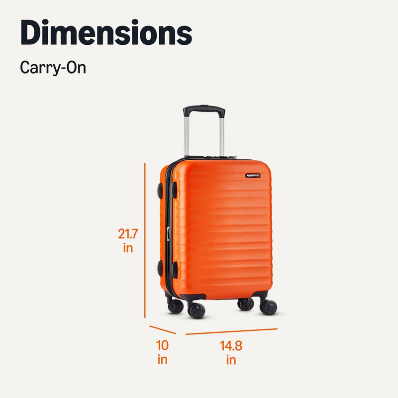 Amazon Basics 21" Hardside Carry - On Luggage with Spinner Wheels, Expandable for Up to 25% More Space, Scratch - Resistant Hardshell Suitcase, Telescoping Handle, Orange