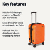 Amazon Basics 21" Hardside Carry - On Luggage with Spinner Wheels, Expandable for Up to 25% More Space, Scratch - Resistant Hardshell Suitcase, Telescoping Handle, Orange