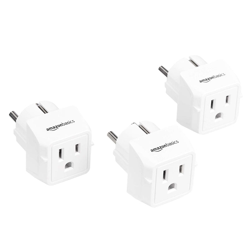 Amazon Basics 3 - Pack Travel Plug Adapter Type E/F, US to Europe, Power Adapter for France, Germany, Greece, Hungary, Iceland, Netherlands, Norway, Poland, Portugal, Romania, Spain, White