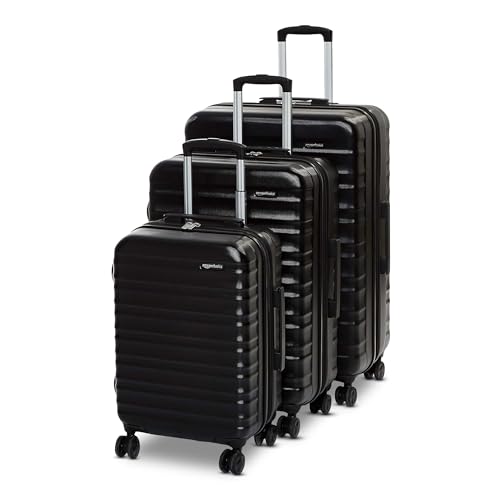 Amazon Basics 3-Piece Hardshell Luggage Set (21", 26", 30"), Scratch-Resistant Expandable Suitcases with Multi-directional Wheels and Telescoping Handle, Black