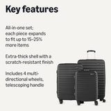 Amazon Basics 3-Piece Hardshell Luggage Set (21", 26", 30"), Scratch-Resistant Expandable Suitcases with Multi-directional Wheels and Telescoping Handle, Black