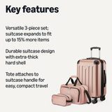 Amazon Basics 3 - Piece Luggage Set, Including One 22" Expandable Hardside Suitcase With 8 Spinner Wheels, One 15 - inch Tote Bag, and One 10 - inch Compact Travel Bag, Rose Gold