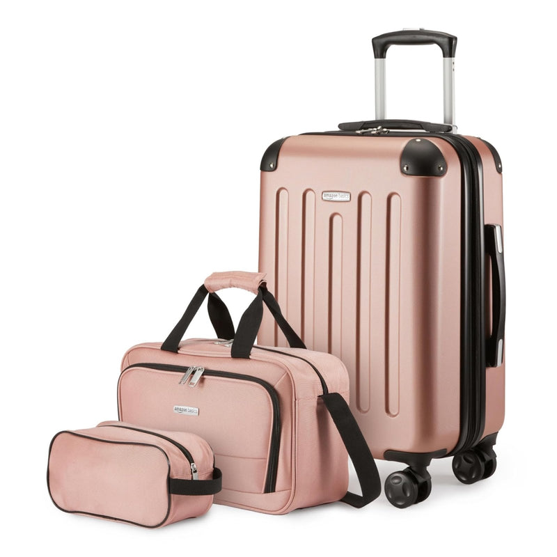 Amazon Basics 3 - Piece Luggage Set, Including One 22" Expandable Hardside Suitcase With 8 Spinner Wheels, One 15 - inch Tote Bag, and One 10 - inch Compact Travel Bag, Rose Gold