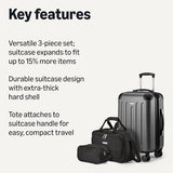 Amazon Basics 3-Piece Luggage Set with Spinner Wheels, Including 22" Expandable Hardside Carry-On Suitcase, 15-inch Tote Bag, and 10-inch Compact Travel Bag, Black