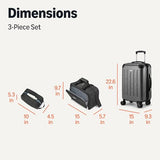 Amazon Basics 3-Piece Luggage Set with Spinner Wheels, Including 22" Expandable Hardside Carry-On Suitcase, 15-inch Tote Bag, and 10-inch Compact Travel Bag, Black