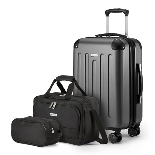 Amazon Basics 3-Piece Luggage Set with Spinner Wheels, Including 22" Expandable Hardside Carry-On Suitcase, 15-inch Tote Bag, and 10-inch Compact Travel Bag, Black