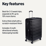 Amazon Basics 30" Hardside Large Checked Luggage, Hardshell Suitcase With Four Multi - directional Wheels, Expandable For Up to 15% More Space, Scratch - Resistant Shell, Black