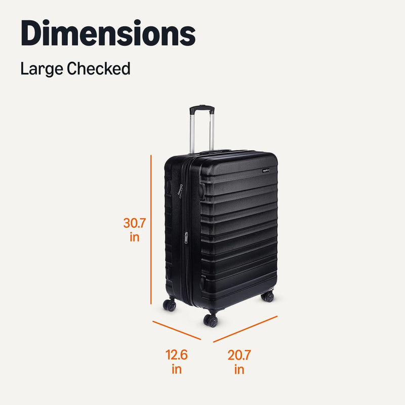 Amazon Basics 30" Hardside Large Checked Luggage, Hardshell Suitcase With Four Multi - directional Wheels, Expandable For Up to 15% More Space, Scratch - Resistant Shell, Black