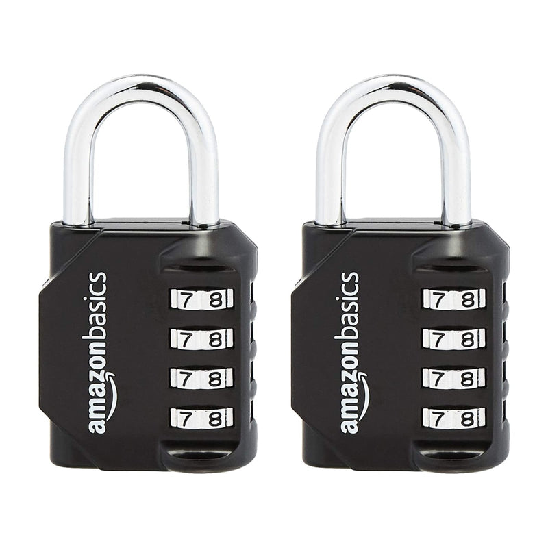 Amazon Basics 4 - Digit Combination Lock, Black, 2 - Pack