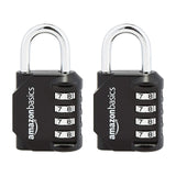 Amazon Basics 4 - Digit Combination Lock, Black, 2 - Pack