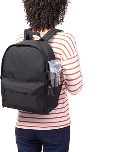 Amazon Basics Backpack for School, Travel, Study with Padded Adjustable Shoulder Straps, Spacious Compartment, Water Bottle Pockets, Durable Classic Design, Black
