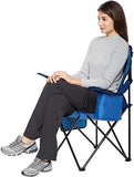 Amazon Basics Portable Folding Camping Chair with 4-Can Cooler, Side Pocket, Cup Holder, and Carry Bag, Sturdy, Breathable Mesh Back, Large, Blue