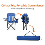 Amazon Basics Portable Folding Camping Chair with 4-Can Cooler, Side Pocket, Cup Holder, and Carry Bag, Sturdy, Breathable Mesh Back, Large, Blue