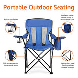 Amazon Basics Portable Folding Camping Chair with 4-Can Cooler, Side Pocket, Cup Holder, and Carry Bag, Sturdy, Breathable Mesh Back, Large, Blue