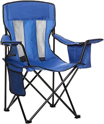 Amazon Basics Portable Folding Camping Chair with 4-Can Cooler, Side Pocket, Cup Holder, and Carry Bag, Sturdy, Breathable Mesh Back, | Backpacks4Less