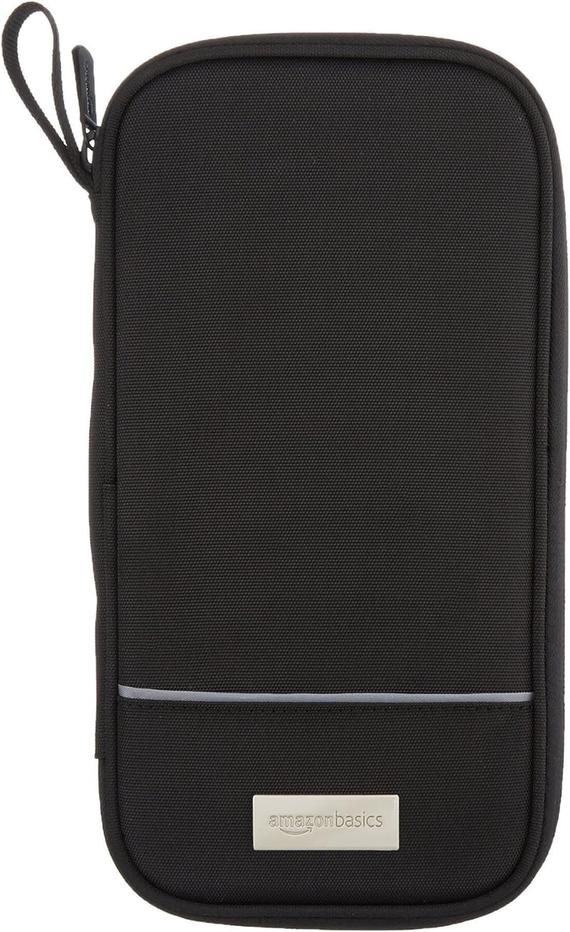 Amazon Basics RFID - blocking Passport Wallet, Passport Holder for Travel, 100% Nylon Material with Durable Zipper Closure, Zippered Pockets, Slots for Cards, 10"x5", Black, Solid
