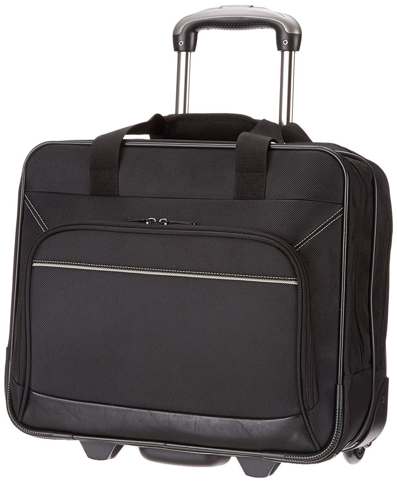 Amazon Basics Rolling Wheeled Laptop Bag, 15.6 in, Black, Sturdy with Compartments and Locking Handle