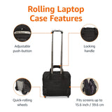 Amazon Basics Rolling Wheeled Laptop Bag, 15.6 in, Black, Sturdy with Compartments and Locking Handle