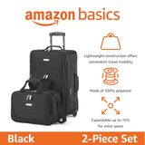 Amazon Basics Softside Luggage Set, 23 - Inch Expandable Suitcase with Wheels and 15 - Inch Tote, Extra Space (+15%), Front Pockets, Telescopic Handle, Black