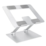 Amazon Basics Sturdy and Portable Ergonomic Laptop Stand for Desk, Height Adjustable Riser with Ventilated Cooling, Foldable, Fits all Laptops up to 17.3 Inch, Silver, 10 x 8.7 x 6 in