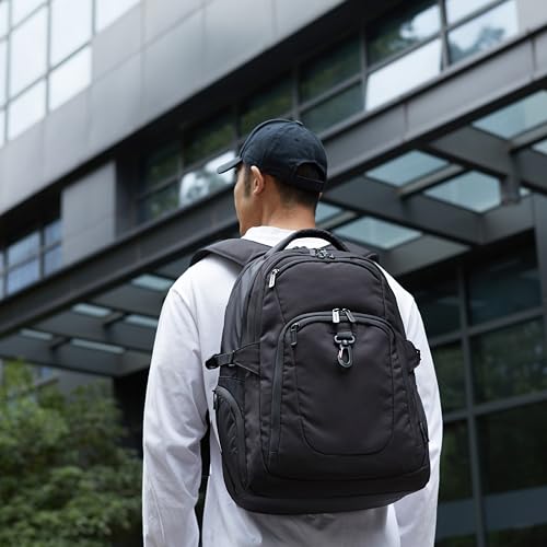 Amazon Basics Travel Laptop Backpack with Multiple Pockets and Compartments for 17 in / 43.1 cm Laptop, Water Resistant, Spacious with Padded Shoulder Straps, Black
