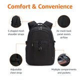 Amazon Basics Travel Laptop Backpack with Multiple Pockets and Compartments for 17 in / 43.1 cm Laptop, Water Resistant, Spacious with Padded Shoulder Straps, Black