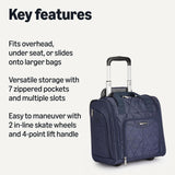 Amazon Basics Underseat Carry - On Luggage with Wheels, 14" Rolling Travel Bag, Fits Under the Seat with Multiple Pockets and Compartments, Navy Quilted