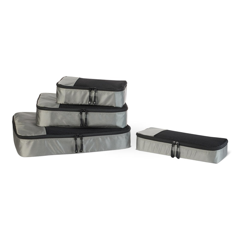 Amazon Essentials 4 - Piece Packing Cubes Travel Accessories Set, Space - Saving Luggage Organizer with Double Zipper, Mesh Top Panel, Small/Medium/Large/Slim, Gray (Previously Amazon Basics)