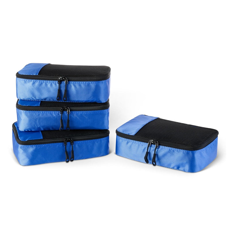 Amazon Essentials 4 - Piece Packing Cubes Travel Accessories Set, Space - Saving Luggage Organizers with Double Zipper, Mesh Top, Small/Medium/Large/Slim, Blue (Previously Amazon Basics)