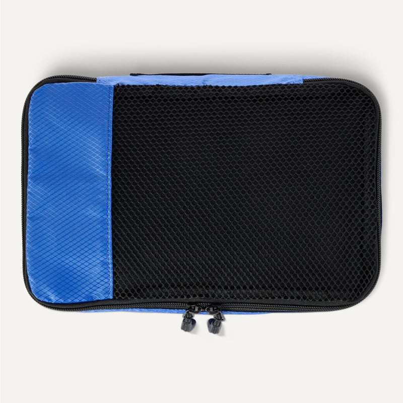 Amazon Essentials 4 - Piece Packing Cubes Travel Accessories Set, Space - Saving Luggage Organizers with Double Zipper, Mesh Top, Small/Medium/Large/Slim, Blue (Previously Amazon Basics)