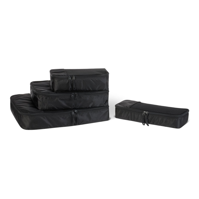 Amazon Essentials 4 - Piece Space - Saving Packing Cubes Travel Accessories Set, Luggage Organizer with Double Zipper, Mesh Top, Small/Medium/Large/Slim, Black (Previously Amazon Basics)