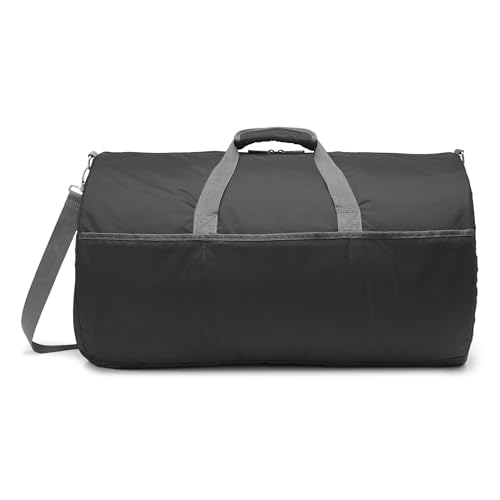 Amazon Essentials Duffel Bag for Travel and Sports, 25-inch Foldable Packable Nylon Bag with Multiple Zippered Pockets, 35 lb Weight Capacity, Collapsible for Easy Storage, Black