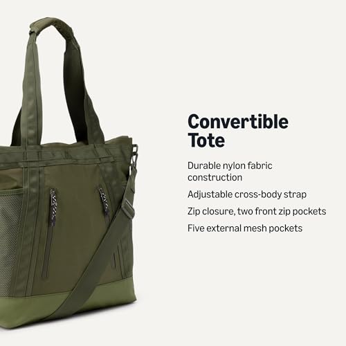 Amazon Essentials Unisex Adults' Convertible Nylon Backpack Tote with Adjustable Straps for Men and Women, Olive, One Size