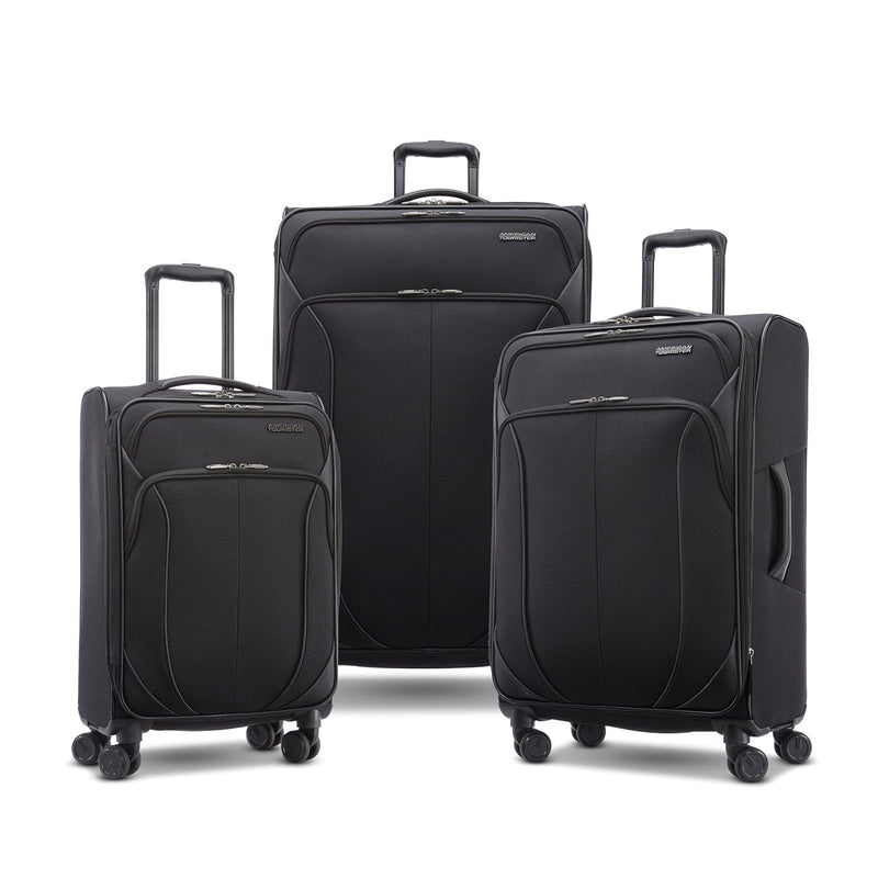 American Tourister 4 KIX 2.0 Softside Expandable Luggage with Spinners, Black, 3PC (CO/MED/LG)