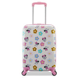 American Tourister Minnie Mouse Carry - On Luggage - Airline Approved, Durable Hardshell with Vibrant Minnie Mouse Design - Roll Confidentially with Spinner Wheels & Colorful Adjustable Handle