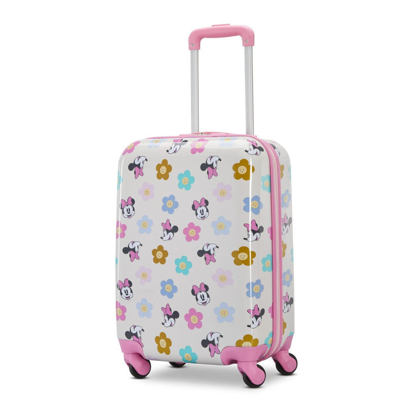 American Tourister Minnie Mouse Carry - On Luggage - Airline Approved, Durable Hardshell with Vibrant Minnie Mouse Design - Roll Confidentially with Spinner Wheels & Colorful Adjustable Handle