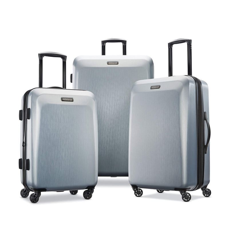 American Tourister Moonlight Hardside Expandable Luggage with Spinner Wheels, Silver, 3 - Piece Set (21/24/28)