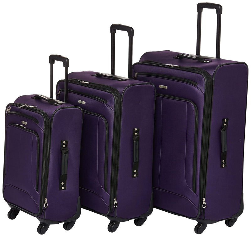 American Tourister Pop Max Softside Luggage with Spinner Wheels, Purple, 3 - Piece Set (21/25/29)