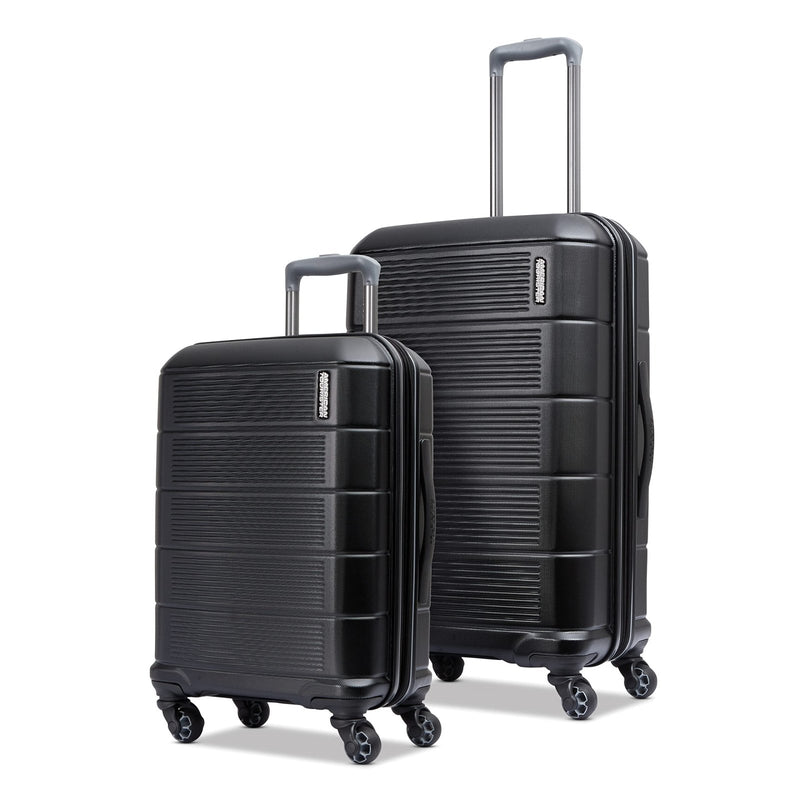 American Tourister Stratum 2.0 Hardside Expandable Luggage with Spinners, Jet Black, 2PC SET (Carry - on/Medium)